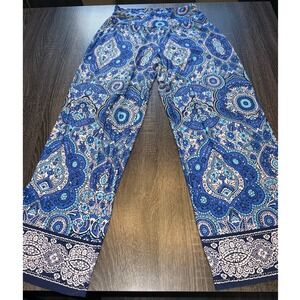 Apt. 9 Blue Boho Paisley Print Wide Leg Pull-On Pants Women's Size M
